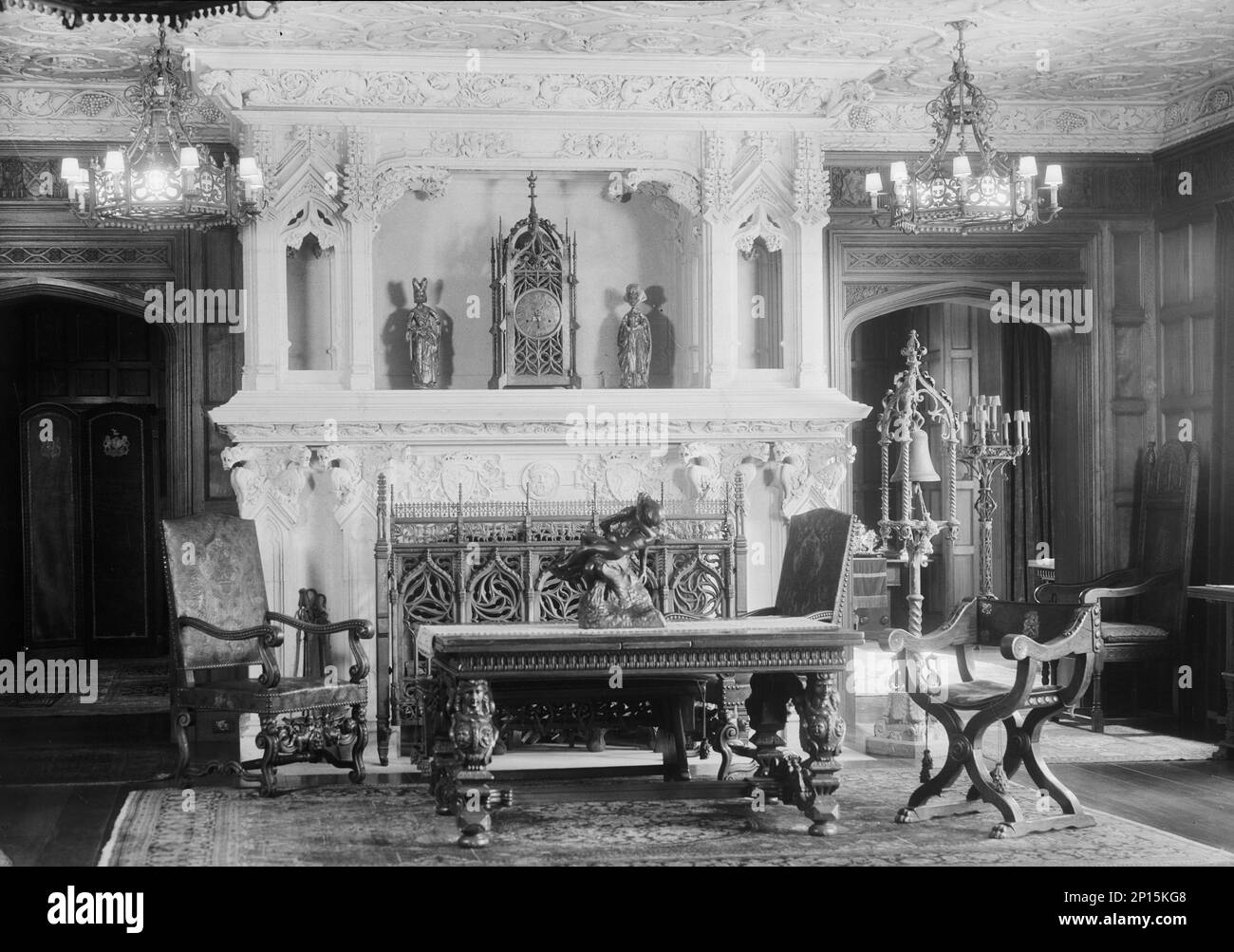 The Great Hall fireplace, Sefton Manor, photographed in 1933