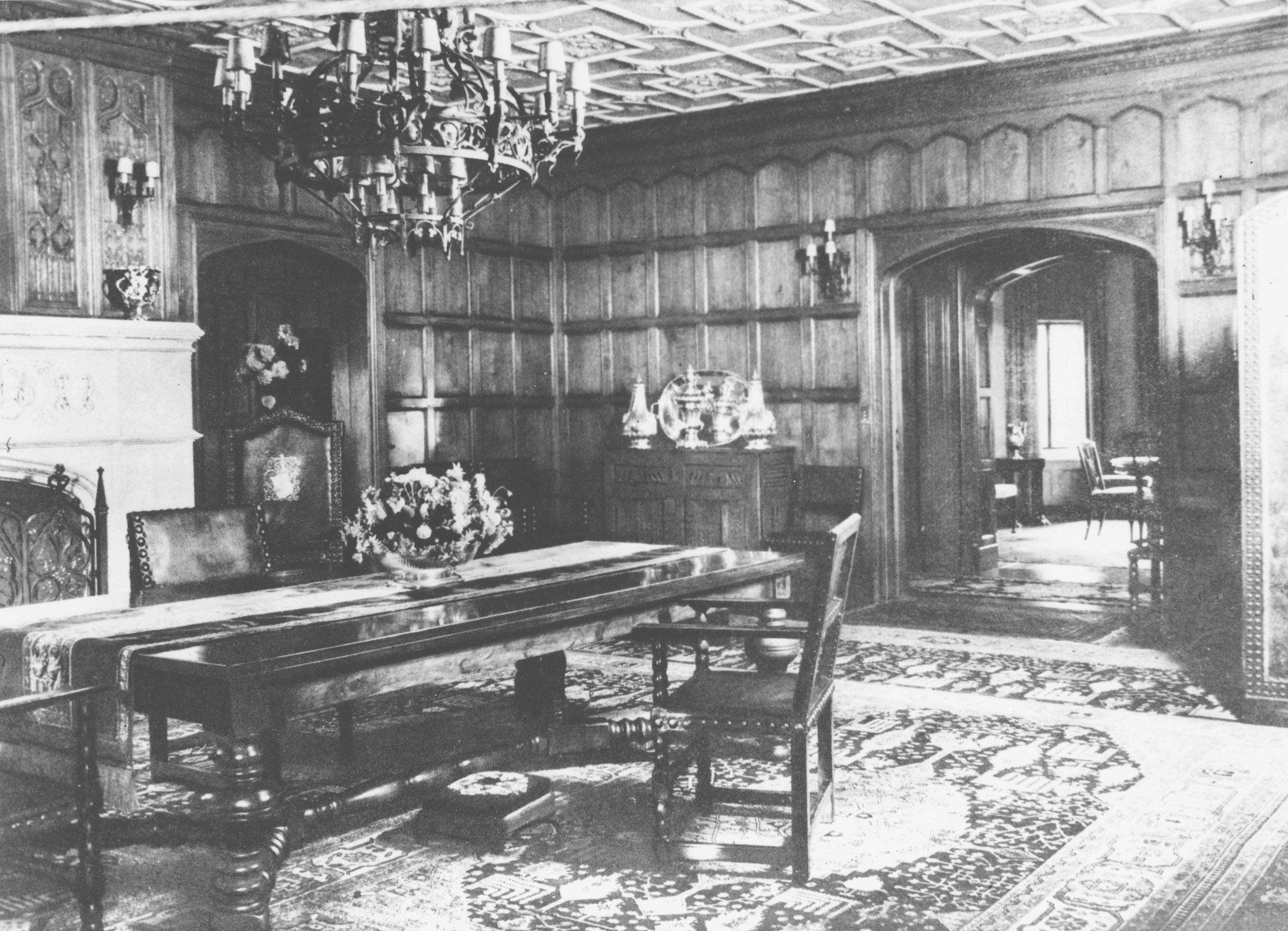 The carved oak dining room of Mill Neck Manor — where generations of donors have been honored