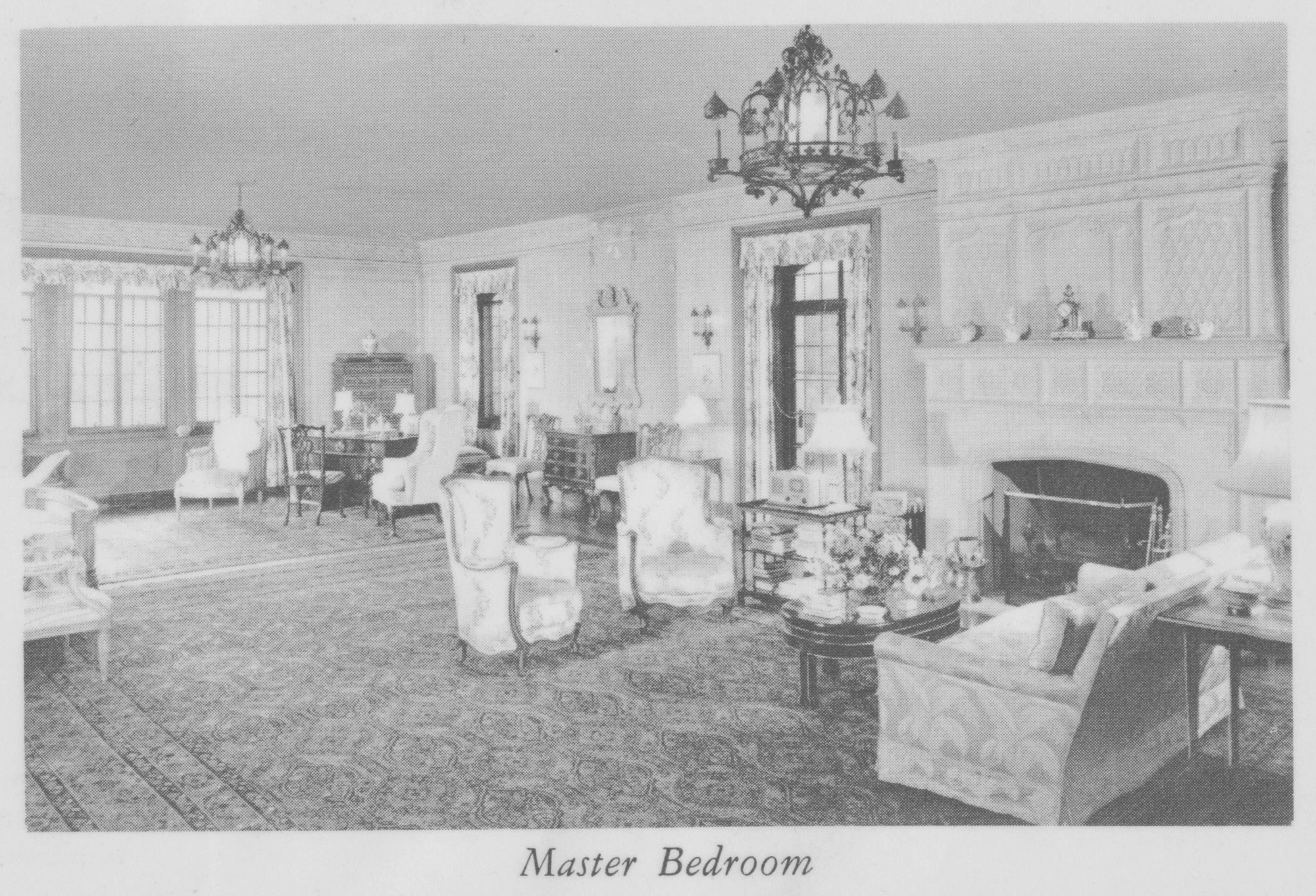 The Master Bedroom of Sefton Manor, photographed for a vintage brochure