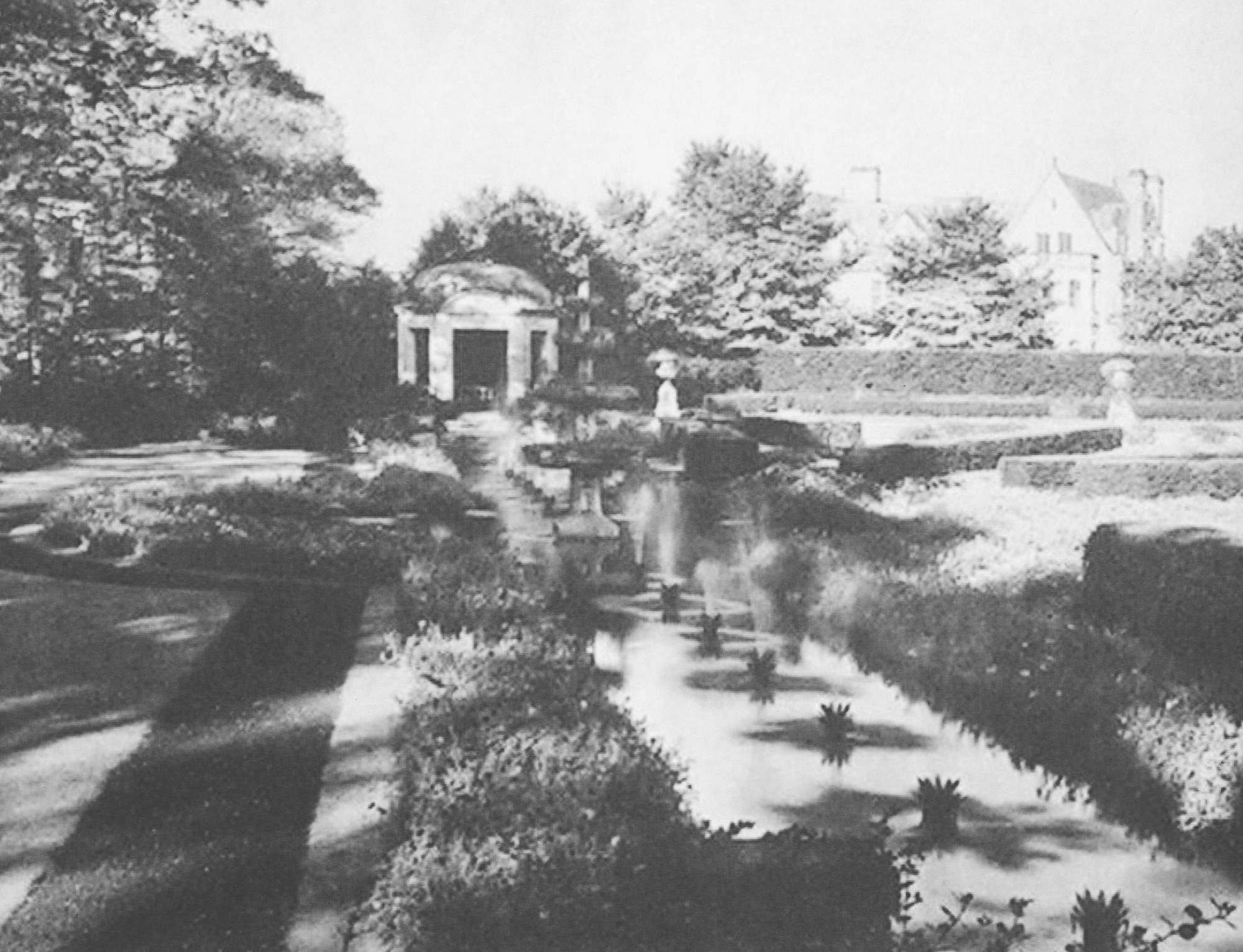 The estate and garden temple, captured from the formal lawn